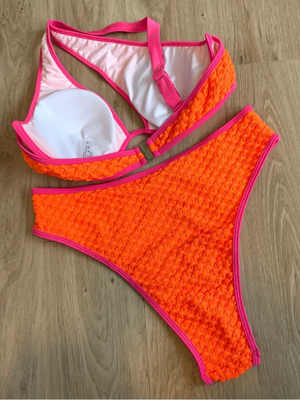 SHEIN Neon Orange & Pink One-Shoulder Cutout Bikini Set Woman Plus Size 1X